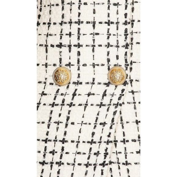Alice + Olivia Jordy Double Breast Tweed Tuxedo Dress White Black Gold 6 - Picture 7 of 7